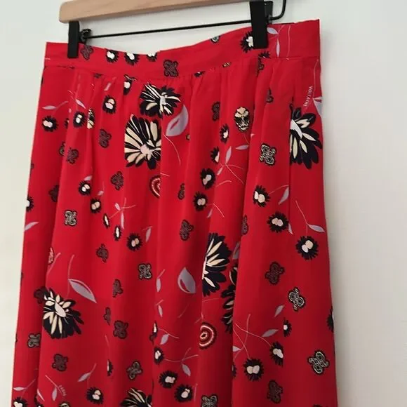 Zadig & Voltaire Joslin Daisy Red Silk Floral Skirt Size 40EU/8US Lace Trim Boho - Picture 11 of 13